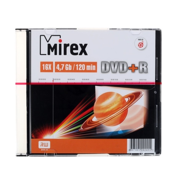 Диск DVD+R 4.7Gb, 16х, Bulk, Mirex Brand