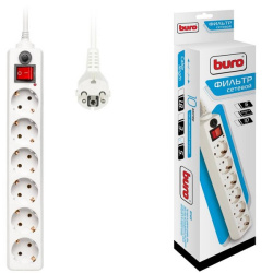 Сетевой фильтр  3.0м, 6 розеток, белый, Buro 600SH-3-W