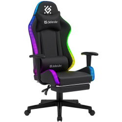 Кресло игровое Watcher Черный (экокожа, 120кг, крестовина пластик, колесики пластик, подголовник, поддержка поясницы, подставка под ноги, подсветка)