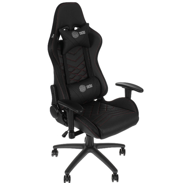 Кресло игровое Cactus CS-CHR-0099BLR с RGB-подсветкой черный/красный  (экокожа, 120кг, крестовина сталь, колесики нейлон, подголовник, поддержка поясницы, подсветка)