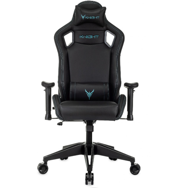 Кресло игровое Knight Outrid Smile черный (экокожа,150кг, крестовина пластик, колесики полиуретан, подголовник, поддержка поясницы)