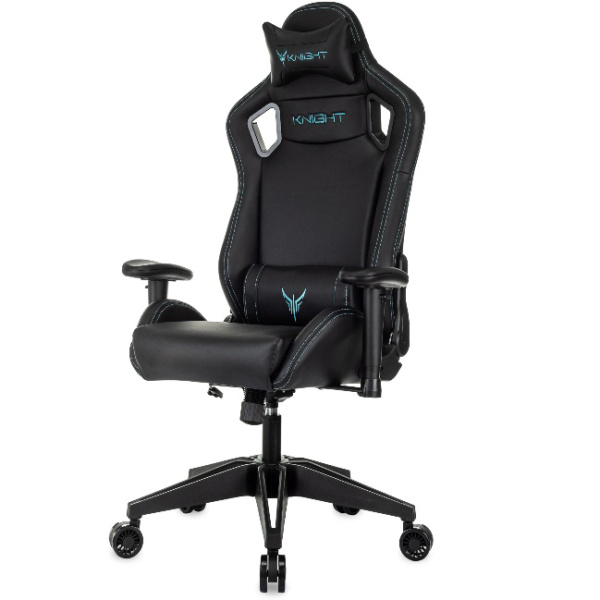 Кресло игровое Knight Outrid Smile черный (экокожа,150кг, крестовина пластик, колесики полиуретан, подголовник, поддержка поясницы)