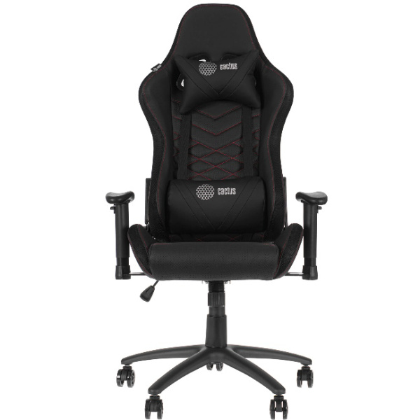 Кресло игровое Cactus CS-CHR-0099BLR с RGB-подсветкой черный/красный  (экокожа, 120кг, крестовина сталь, колесики нейлон, подголовник, поддержка поясницы, подсветка)