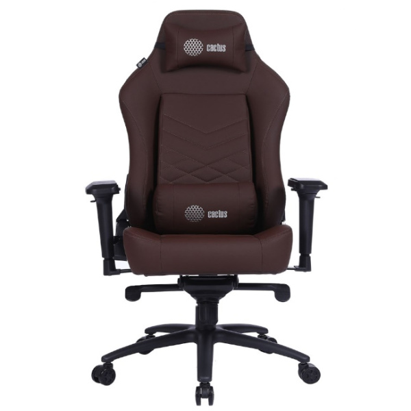 Кресло игровое Cactus CS-CHR-0112BR коричневый (экокожа,120кг, крестовина металл, подголовник, поддержка поясницы)