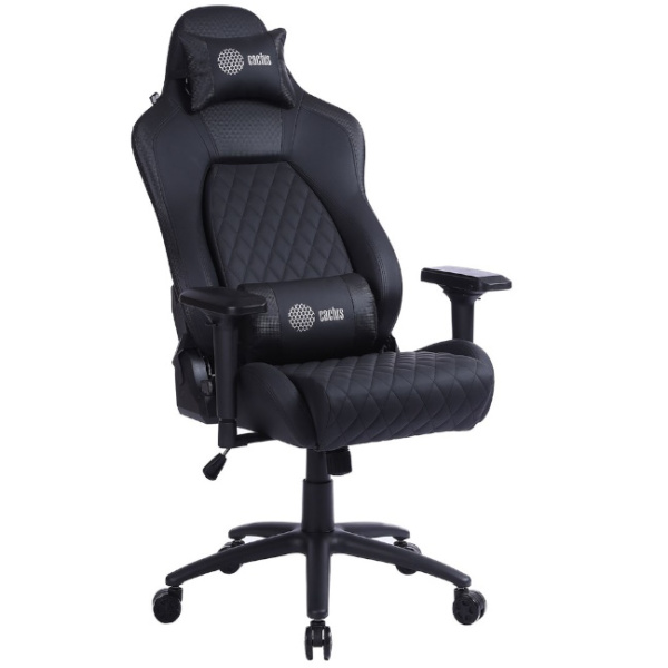  Кресло игровое Cactus CS-CHR-130 черный  (экокожа,120кг, крестовина металл, подголовник, поддержка поясницы)